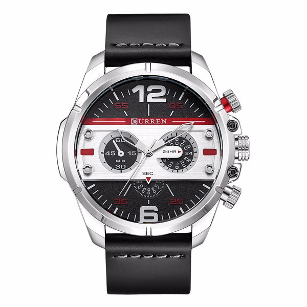 CURREN Mens Watch Leather Strap Waterproof Analog Quartz Watch,Decorative Three Sub-dials