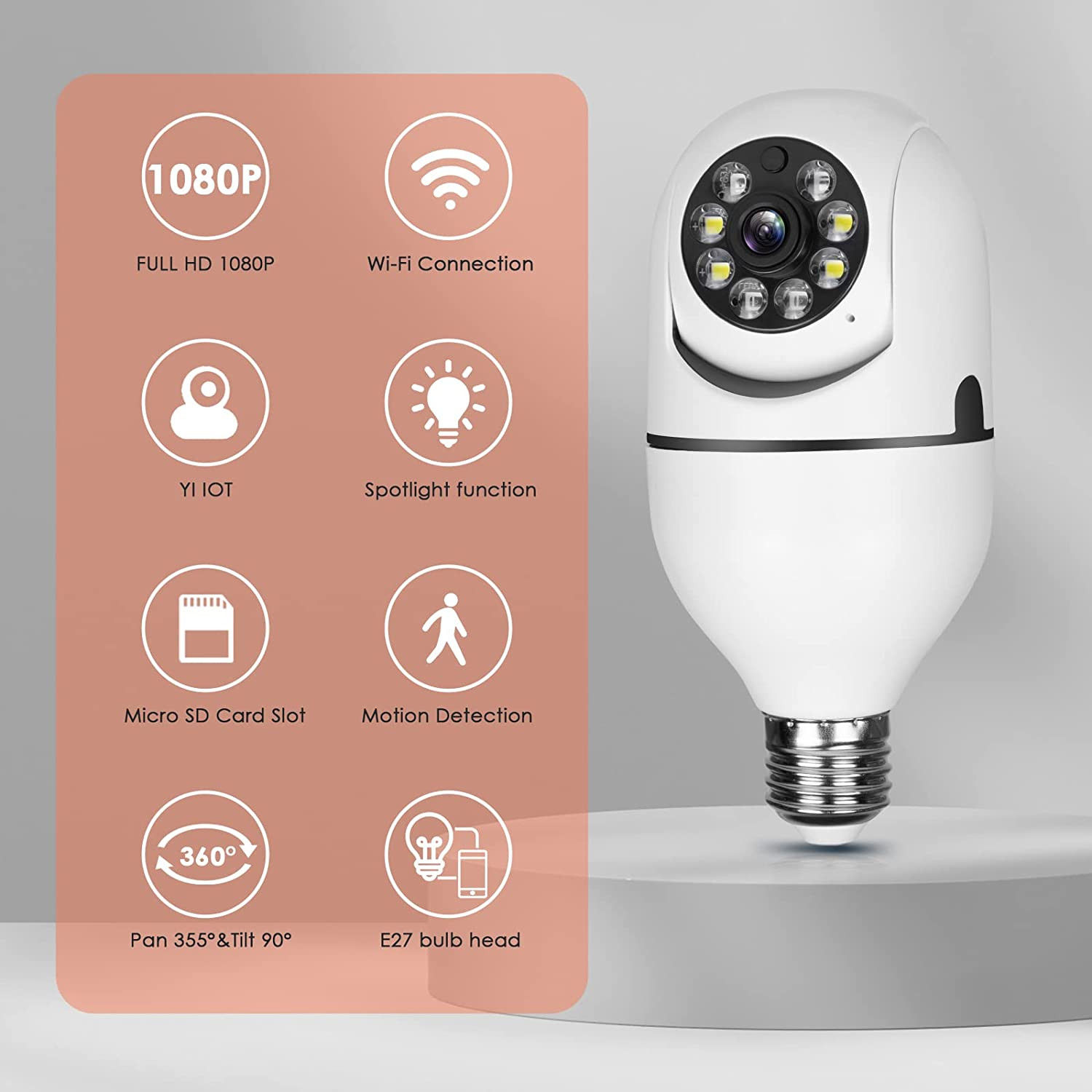 Light bulb Security Surveillance Wifi IP PTZ Camera