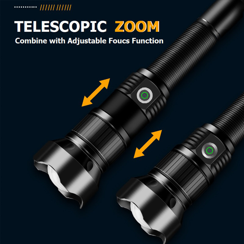 Rechargeable Tactical Flashlight P-90 Zoomable Brightest Torch Security Guard Floodlight Spotlight Light